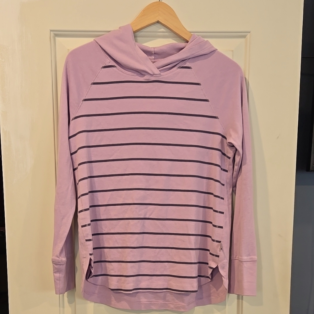 EUC Eddie Bauer Women's Lilac w/Navy Striped Hoodie Size XL bUST 38" Box 9